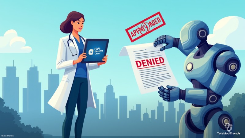 Artificial Intelligence in Health Tech: Fighting Back Against Insurance Claims Denials, Concept art for illustrative purpose - Monok